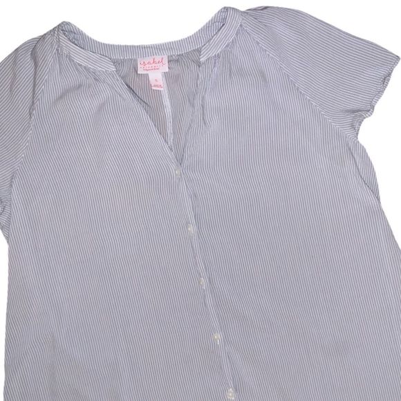 ISABEL MATERNITY SHORT SLEEVE BUTTON DOWN BLOUSE | DOES NOT INCLUDE A BELT - Picture 5 of 5